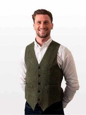 NWT Hatman of Ireland 100% Donegal Tweed Waistcoat Mens Suit Vest XL